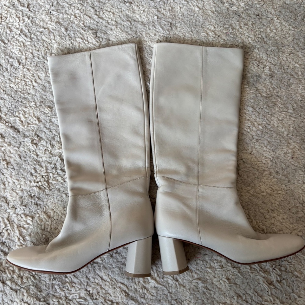 Loq Boots Knee High Heels Off White Glove Leather 37 7 - Picture 2 of 10